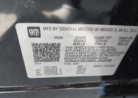 2024 Chevrolet Equinox Awd Premier из США, поврежденный, VIN 3GNAXXEG8RL342236